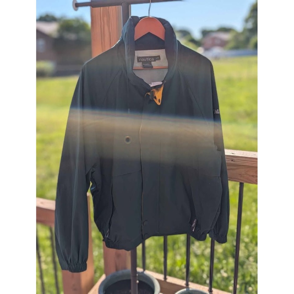 Vintage Nautica Green Hooded Sailing Windbreaker Jacket Large
